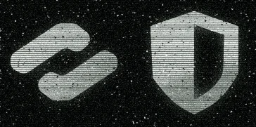 Two icons: a chevron mark and a shield